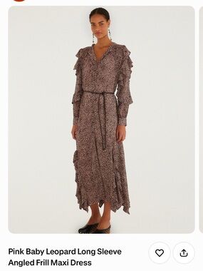 Farm Rio Pink Baby Leopard Long Sleeve Angled Frill Maxi Dress